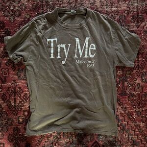 Vintage Malcom X Gildan Brown 'Try Me' Graphic Tee